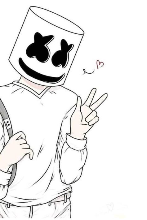 Cool Drawings For Boys, Anime Character Outline, Marshmallow Drawing, Rose Drawing Ideas, Dj Drawing, Marshmallow Photos, Gangster Drawings Easy, Marshmello Dj, Music Doodle