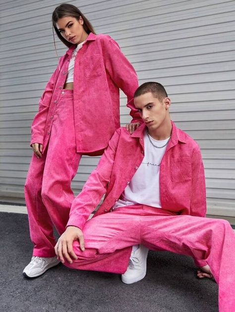 Pink Clothes Men, Hot Pink Outfit, Pink Loungewear, Mens Aesthetic, Streetwear Fashion Men, Hot Pink Shirt, Sparkly Outfits, Fall Shoot, Pink Streetwear