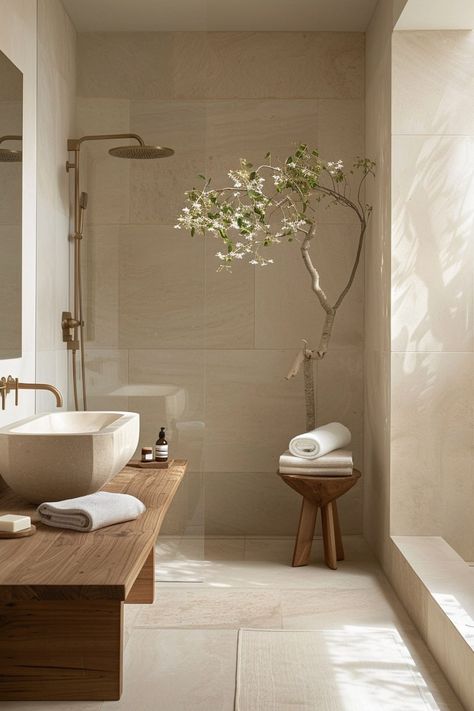 Zen Minimalist Bathroom, Natural Style Bathroom, Minimalist Japanese Aesthetic, Minimalist Bathroom Decor Ideas, Japandi Bathrooms, Japandi Style Bathroom, Japandi Bedroom Interior Design, Zen Style Interior, Japandi Bathroom Design