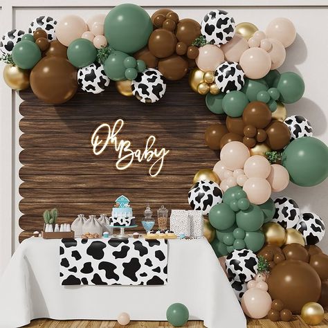 Amazon.com: BALONAR 135Pcs Cow Boy Dusty Blue Balloons Arch Garland Kit with 18/10/5inch Sand White Coffee Cow Print Farm Animal Gold Balloons for Boy Birthday Party Baby Shower Birthday Supplies (Dusty Blue) : Toys & Games Cow Print And Teal Birthday Party, Cow Print And Sunflower Balloon Arch, Blue And Cow Print Balloon Arch, Cow Themed Baby Shower Ideas Boy, Dusty Blue Balloons, Cow Print Baby Shower Ideas Boy, Cow Print Baby Shower Ideas, Cow Themed Baby Shower Ideas, Cow Jumped Over The Moon Baby Shower Theme