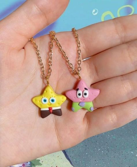 Clay Best Friends, Friendship Clay Ideas, Bff Clay Ideas, Spongebob Polymer Clay, Best Friend Clay Ideas, Cute Things With Clay, Matching Clay Ideas, Clay Spongebob, Spongebob Clay