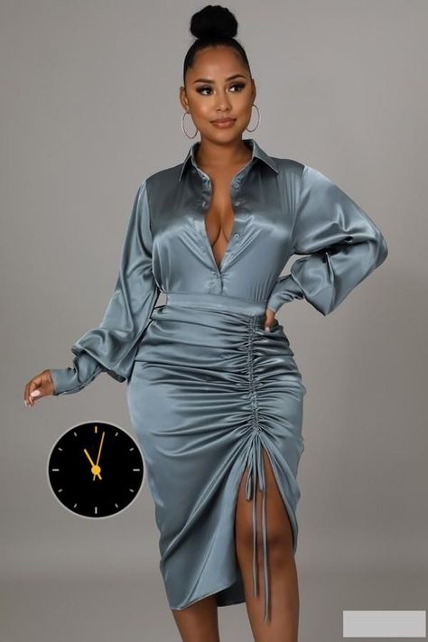 Duchess fabrics gives the best vibes❤️💯 Two Piece Skirt Set Classy, High Split Dress, 2piece Outfits, Plus Size Cocktail Dresses, Bandage Dress Bodycon, Skirt And Top Set, Classy Dress Outfits, Dress Suit, Split Dress