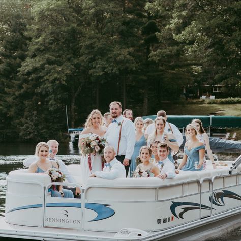 Lake Dock Elopement, Rustic Lake Wedding, Pontoon Wedding Photos, Wisconsin Lake Wedding, Summer Lake Wedding, Boat Elopement, Lake Winnipesaukee Wedding, Dock Wedding, Whonnock Lake Wedding