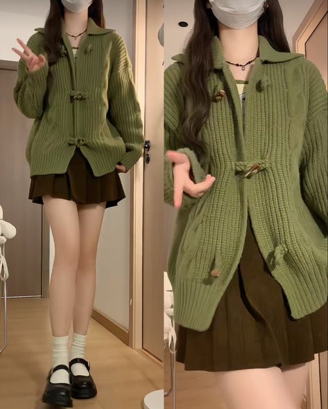 Green Cute Outfits Korean, Cute Green Outfits Aesthetic, Green Coquette Outfit, Green Outfit Korean, Green Outfits Aesthetic, Aesthetic Green Outfits, Matcha Outfit, Green Outfits, Causal Outfits