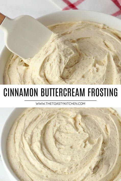 Cinnamon buttercream frosting by The Toasty Kitchen. Cinnamon buttercream frosting is sweet, whipped until light and fluffy, and filled with cozy cinnamon flavor. It's perfect for topping your seasonal cakes, cupcakes, and cookies. #frosting #dessert #christmas Cinnamon Buttercream Frosting, Whipped Buttercream Frosting, Seasonal Cakes, Applesauce Spice Cake, Ganache Glaze, Cinnamon Roll Frosting, Cinnamon Buttercream, Cookies Frosting, Whipped Buttercream