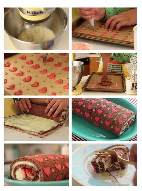 Deco Roll Cake, Valentine's Day Cakes, Swiss Roll Cakes, Roll Cakes, Swiss Roll Cake, Cakes And Pastries, Cake Rolls, Cake Roll Recipes, Log Cake