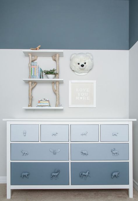 Blue Kids Room, Boys Room Blue, Whimsical Bedroom, Blue And White Wallpaper, Dresser Redo, Blue Dresser, Bedroom Redo, Toddler Boys Room, Diy Dresser