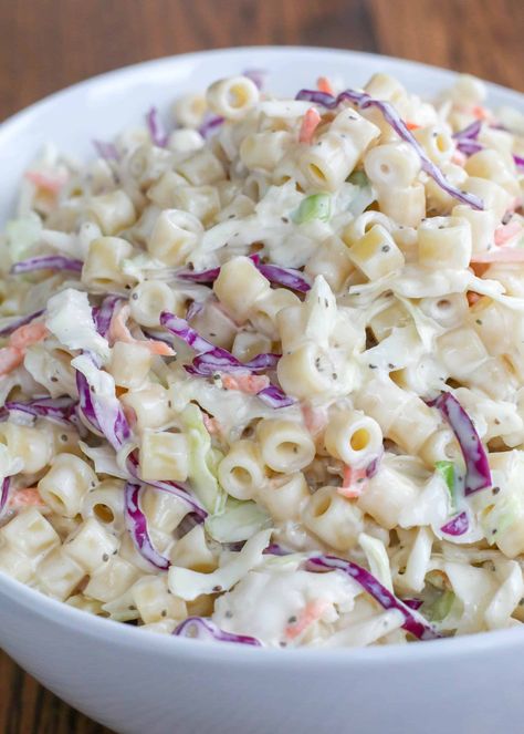 Coleslaw Pasta Salad Coleslaw Pasta Salad, Coleslaw Pasta, Cucumber Pasta, Cucumber Pasta Salad, Salad Add Ins, Salad Appetizer Cups, Salad Art, Salads Ideas, Appetizer Cups