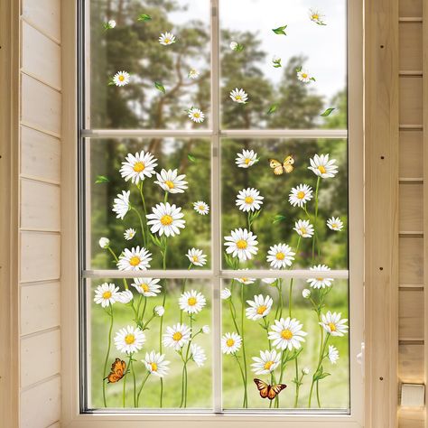 PRICES MAY VARY. PACKAGE INCLUDES: You will receive 9 sheets of window cling, totally 123pcs window clings, each sheet measures 20 x 30 cm/7.8 x 11.8 inch, sufficient quantity can meet your different needs for decoration. DELICATE DESIGN: Our window stickers are patterned with daisy flower and butterfly, fresh and attractive, full of holiday feeling, adding a funny atmosphere for your home and party. DOUBLE SIDED PRINTING: Patterned on both sides, printed in bright colors, can be clearly seen th Office Window Decor, Painted Window Screens, Library Window, Takken Decor, Painted Window Art, Painted Windows, Cafe Window, Office Vibes, Summer Window