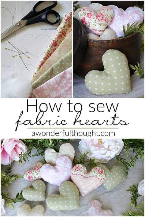 How to sew a heart - A Wonderful Thought Fabric Hearts Pattern, Heart Pillow Pattern Sewing Free, Tshirt Pillows In Memory How To Make, Heart Fabric Pattern, Fabric Heart Christmas Ornaments, Sewing Memory Items, How To Sew A Heart Shape, Sewing Hearts Pattern, Felt Heart Ornaments Free Pattern