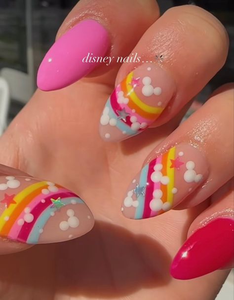 Disney Nails Birthday, Summer Disney Nails 2024, Disney Nails Neon, Disney Princess Nails Aesthetic, Pixar Nails Simple, Cute Disney Acrylic Nails, Disney Figment Nails, Gel Nail Designs Disney, Emily Nelson Disney