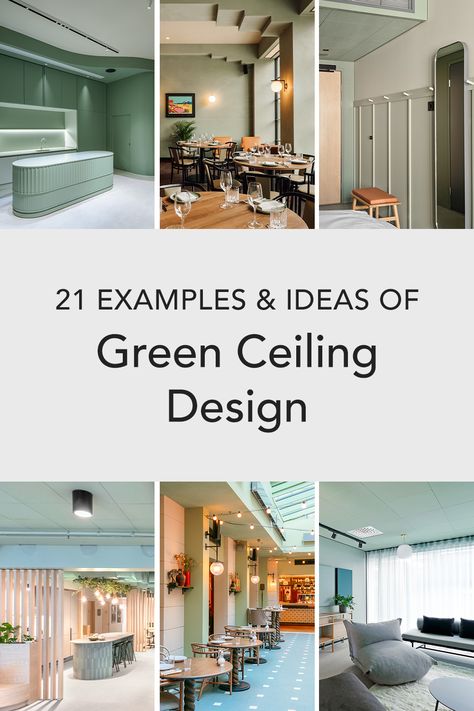 A blog post with 21 examples and ideas of green ceiling design Green Painted Ceiling Ideas, Coloured Ceilings, Colourful Ceiling, Green Ceiling, Psychological Well Being, Colored Ceiling, Painted Ceiling, Other Space, Dark Shades