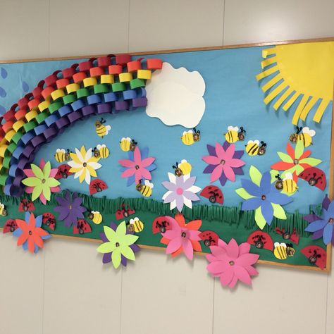 Spring Wall Decorations For School, Bulletin Board Ideas For School Hallways, Spring Bulletin Board Ideas For Preschool, Preprimary Activities, Spring Bulletin Boards Preschool, Spring Mural, Foyer Designs, Preschool Spring, Modern Foyer