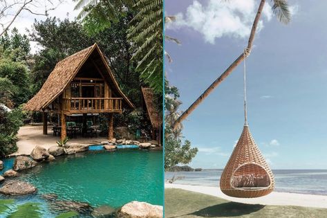 A hut in The Forest Camp Resort and a swing in Nay Palad Hideaway Balesin Island, Forest Camp, Bali Resort, Bali House, Siargao, Tropical Resort, Resort Villa, Bohol, Best Resorts