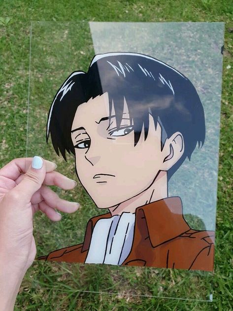 Levi Canvas Painting, Glass Paintings Anime, Glass Anime Painting, Glass Art Anime, Levi Glass Painting, Levi Painting, Anime Glass Art, Anime Glass Painting, Glass Art Painting