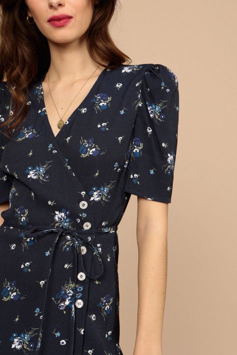 GABIN dress Black Floral Blouse, Cute Cardigans, Midi Wrap Dress, Elegant Blouses, Spring Shirts, Puffy Sleeves, Women Shirt, Style Shirt, Swimwear Accessories