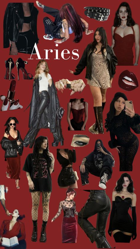 Fire Sign Aesthetic Outfits, Aries Ascendant Aesthetic, Aires Outfit Aesthetic, Aries Lilith Outfits, Aries Clothing Style, Dark Aries Aesthetic, Ares Outfit Aesthetic, Aries Rising Aesthetic Style, Venus Sign Aries Style