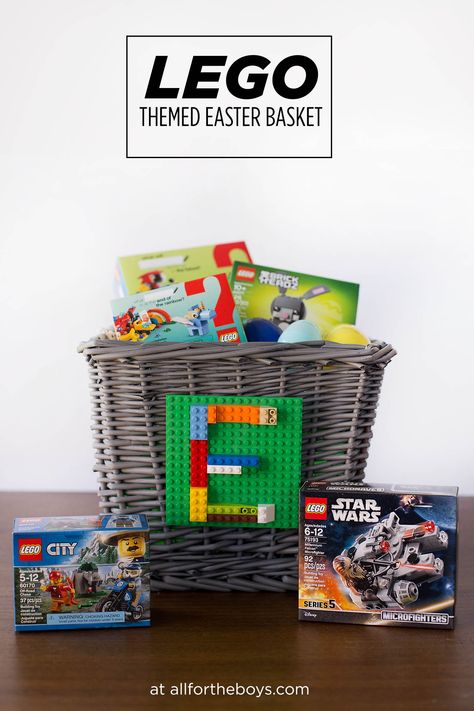 Easy LEGO themed Easter basket ideas Lego Easter Basket, Lego Easter Eggs, Easter Ideas For Kids, Easter Basket Ideas For Boys, Basket Themes, Lego Easter, Easter Basket Themes, Raffle Ideas, Easter Baskets To Make