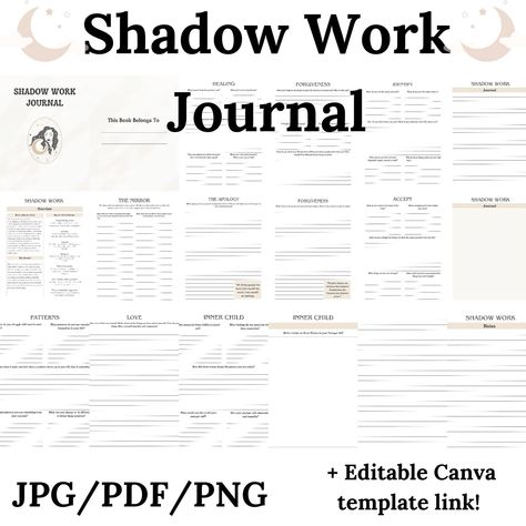 Shadow Work Journal Canva Template Mental Health Workbook - Etsy Journal Shadow Work, Shadow Work Prompts, Shadow Work Journal, Mirror Pattern, Work Journal, Personal Transformation, Inner Child Healing, Inner Healing, Free Planner