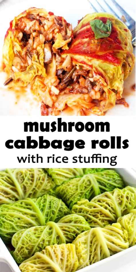 Cabbage Rolls with Wild Rice and Mushroom Stuffing Recipe - Countsofthenetherworld.com Wild Rice Mushroom, Mushroom Stuffing, Vegan Chinese, Cabbage Rolls Recipe, Easy Dinner Recipes Crockpot, Rice Mix, Stuffed Cabbage, Polish Food, Dinner Meal