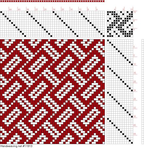 Handweaving.net: Weaving Draft 12 zu 12, 192, Old German Pattern Book, Untitled and Unbound, Germany, Uncertain Date, 1850-1900?, #11913 Dobby Weave Pattern, German Pattern, Weaving Patterns Design, Net Weaving, Weaving Drafts, Dobby Weave, Paper Weaving, Weaving Designs, Textile Pattern Design