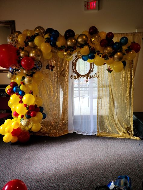 For inquiries email Designs.By.M.L.Gdecor@gmail.com Beauty And The Beast Garland, Beauty And The Beast Photo Backdrop, Beauty And The Beast Backdrop Ideas, Beauty And The Beast Balloon Garland, Beauty And The Beast Prom, Beauty And The Beast Backdrop, Bueaty And The Beast, Paris Sweet 16, Blue Quince