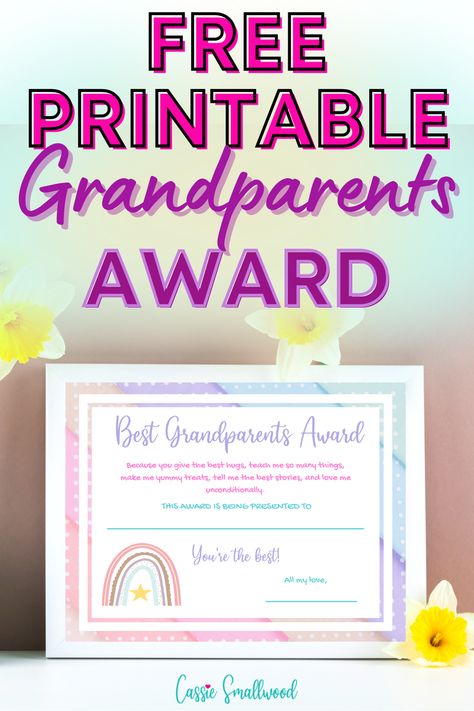 Free printable grandparents award certificate from grandkids. Pastel colors with rainbow and signature line. National Grandparents Day Crafts, Grandparents Day Ideas For Church, Free Grandparents Day Printables, Preschool Certificates Free Printable, Grandparents Day Ideas For School, Grandparents Day Crafts For Preschoolers, Grandparents Day Preschool, Grandparents Day Poem, Tooth Template