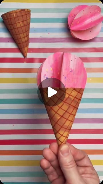 Timm Sevitz on Instagram: "Easy Kids Summer Paper Craft Ice Cream Cone Craft! 🍦🌞  Beat the summer heat with a super fun and easy kids paper craft art project: Glittery Paper Ice Cream Cones!  This project is perfect for kids of all ages and is sure to add some sparkle to your summer days. 🌟 Just grab some colored paper, glitter, glue, scissors, and your imagination! 🖍️✂️✨  Supplies: Paper Plate Cardstock Acrylic Paint Paint Brush Glitter Gluestick Scissors Pencil Sometjing round to trace (like a plastic lid)  Don’t forget to share your glittery creations with us and show off your awesome summer crafts. This is a great activity for summer camps, playdates, and weekend fun, making it one of the best kids art projects around!  Get creative and enjoy some DIY crafts with your little ones. Paper Ice Cream Crafts, Ice Cream Crafts For Kids, Ice Cream Art And Craft For Preschool, Sponge Ice Cream Craft, Paper Cones Diy, Ice Cream Activity, Paper Ice Cream, Ice Cream Projects For Toddlers, Ice Cream Cone Paper Craft