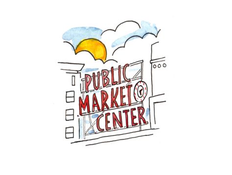 Seattle Pikes Place Market watercolor and ink illustration by Jenna Lechner on Dribbble Seattle Illustration, Seattle Drawing, Seattle Watercolor, Pikes Place, Watercolor And Ink Illustration, Pike Place Market Seattle, Sleepless In Seattle, Pike Place Market, Pike Place