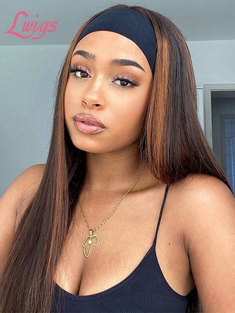 Brown Highlight Color Wig Headband Straight Human Hair Glue Free Wig Lwigs395 Ombre Highlights, Headband Wig, Brazilian Remy Hair, Wig Human Hair, Brown Highlights, Ombre Hair Color, Hair Straight, Headband Wigs, Lace Hair