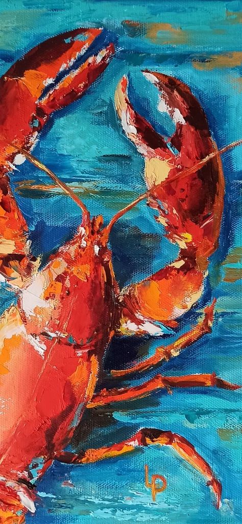 Sea Lobster Art Tropical Fish Oil Painting Animal Original Art On Canvas Wall Art Crab Canvas Painting, Paintings Of Fish Acrylics, Lobster In Ocean, Abstract Crab Painting, Sea Creature Acrylic Painting, Funny Fish Paintings, Lobster Painting Easy, Easy Fish Paintings On Canvas, Lobster Painting Acrylic