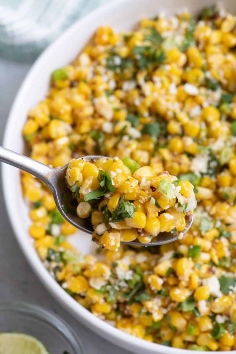 Mexican Street Corn Salad {NO Mayo!} - FeelGoodFoodie Elote Salad, Easy Mexican Street Corn, Feel Good Foodie, Street Corn Salad, Mexican Corn Salad, Mexican Salads, Mexican Street Corn Salad, Corn Salad Recipes, Healthy Mexican