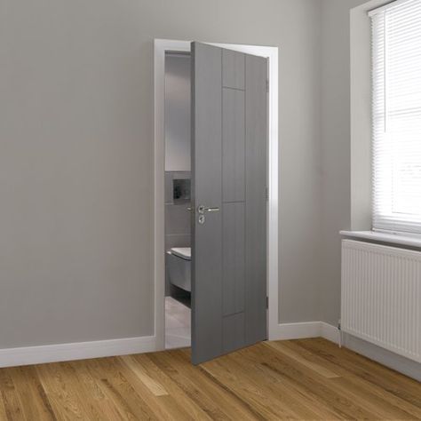 Oak Glazed Internal Doors, Internal Doors Modern, Grey Internal Doors, Grey Interior Doors, Valley House, Grain Effect, Fire Door, Doors Interior Modern, Grey Interior