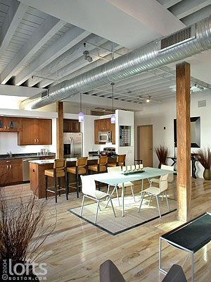 Love this white exposed ceiling from www.loftsboston.com Basement Ceiling Ideas Cheap, Unfinished Basement Ceiling, Basement Ceiling Options, Exposed Ceiling, Exposed Ceilings, Basement Inspiration, Basement Apartment, Basement Ceiling, Basement Makeover