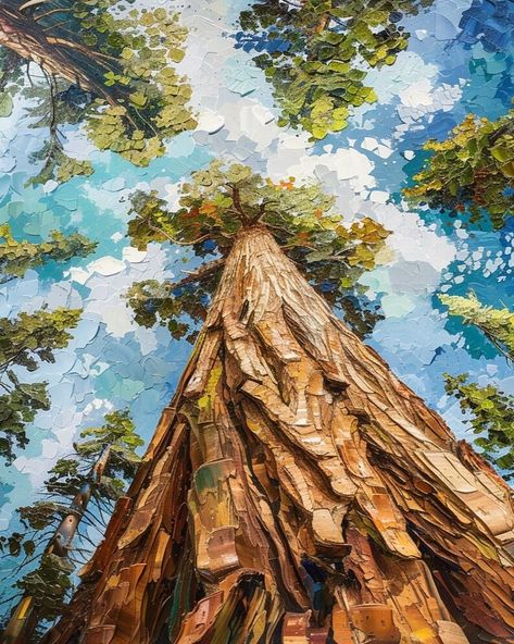 Sequoia Tree Painting 3, Acrylic Painting, Digital Print for Immediate Download, Detailed Gallery Art, Wall Art, Fine Art, Home Decor - Etsy Sequoia Painting, Nature Paintings Acrylic Easy, Redwood Painting, Home Decor Paintings Canvas, Art Ideas Nature, Painting Inspiration Acrylic, Digital Painting Ideas, Impressionism Nature, Nature Acrylic Painting