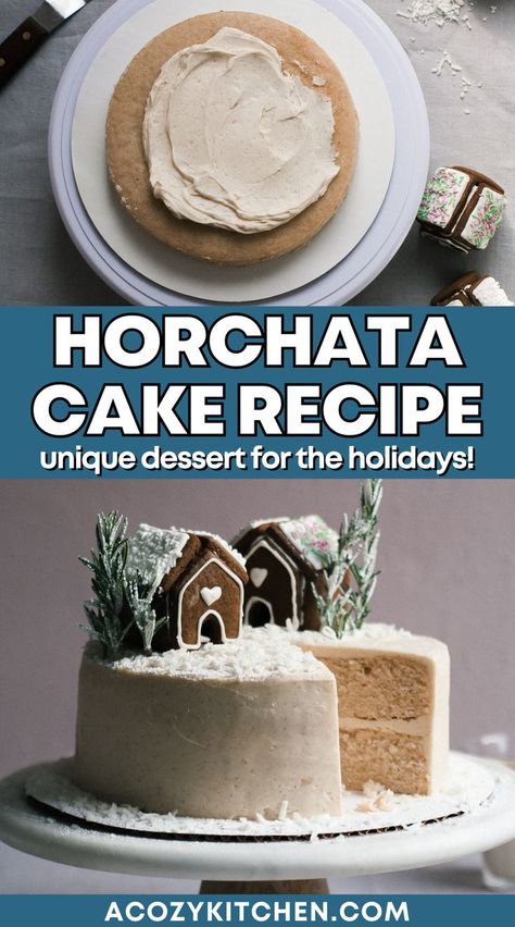 Horchata Cake Recipe, Horchata Recipe Authentic, Horchata Cake, Authentic Horchata, Mexican Christmas Desserts, Unique Holiday Desserts, Mexican Cake Recipes, Holiday Dessert Table, Horchata Recipe