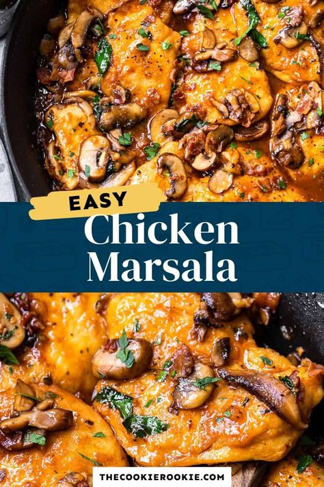 Rich and full of flavor, this chicken marsala recipe is worthy of any restaurant! Creamy with a hint of sweetness from the marsala wine, this Italian American chicken dish is perfect when you want to impress! Chicken Marsala Fettuccine, Easy Chicken Marsala Recipe, Easy Chicken Marsala, Chicken Marsala Recipe, Chicken Marsala Easy, Marsala Recipe, Marsala Chicken Recipes, The Cookie Rookie, Cookie Rookie