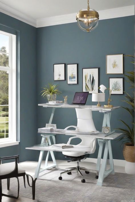 Dive into the soothing palette of Waterscape (SW 6470) for a calming interior design routine. Explore top paint trends for 2024 with a focus on gentle waves and tranquility. #Ad #homedecor #homedesign #trendgirlApartment #Painthome #interiorarchitecture Wall Colors Green Room Colors Bright Room office Colors Apartment Renovation Home office Remodeling Modern Paint Colors 2024 Small Home Office Paint Colors, Calm Home Office, Paint Colors 2024, Green Room Colors, Medical Office Interior, Relaxing Room, Best Wall Colors, Neutral Wall Colors, Modern Paint Colors