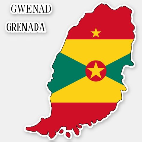 Grenada Flag Map Sticker - Grenada Gift Grenada Aesthetic, Grenada Map, Grenada Caribbean, Grenada Flag, Map Sticker, Tattoos For Guys, Aesthetic Wallpapers, Flag, Map