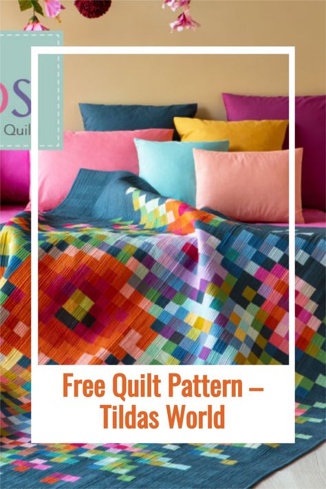 Beautiful Free Quilt pattern featuring Tilda Solids Tilda Quilts Pattern Free, Pixel Quilt, Primavera Quilt Pattern, Tilda Quilts, Tilda Windy Days Quilt Pattern, Tilda Quilts Patchwork, Tilda Solids Quilt, Pixel Quilt Pattern, Tilda Solids Embroidery Flower Quilt