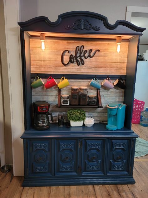 China Hutch Coffee Bar Redone Makeovers Coffee Bar Upcycle, Farmhouse China Cabinet Coffee Bar, Coffee Bar Out Of China Cabinet, Refurbished China Cabinet Coffee Bar, Uses For China Cabinet, Curio Cabinet Coffee Bar, China Cabinet Redo Coffee Stations, Coffee Bar China Cabinets, China Cabinet Into Coffee Bar