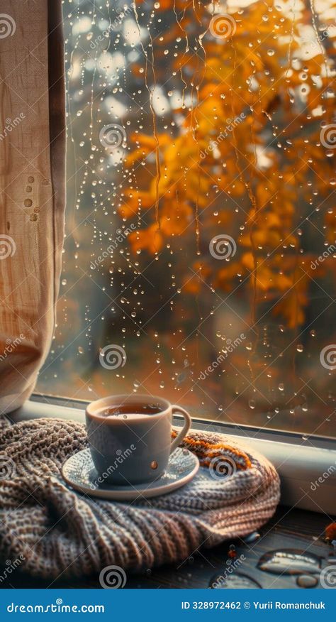 Cozy indoor scene on autumn rainy day, tea and blanket, blurred trees through raindrop window, Generated by AI Cozy Rainy Day Wallpaper, Rainy Day Blanket Aesthetic, Rainy Cosy Aesthetic, Cozy Rainy Day Aesthetic Dark, Rainy Day Window Aesthetic, Indoor Garden Rooms, Cozy Rainy Day, Coffee Cup Cozy, Autumn Tea