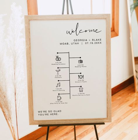 Timeline Poster, Wedding Program Sign, Wedding Icon, Modern Minimalist Wedding, Wedding Posters, Wedding Day Timeline, Wedding Timeline, Minimalist Gifts, Wedding Welcome Signs