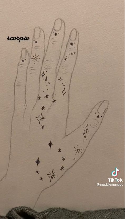 Zodiac Constellation Hand Tattoo, Star Sign Hand Tattoos, Astrology Patchwork Tattoo, Hand Tattoos Constellation, Scorpio Constellation Drawing, Scorpio Tattoo Zodiac Constellation, Scorpio Constellation Tattoo Hand, Constilation Tattoo Hand, Constellation Tattoo On Hand