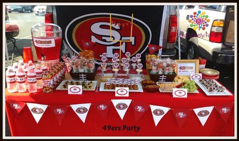 5. Must Have Menu Items #EsuranceFantasyTailgate 49ers Birthday Party, 49ers Birthday, 49ers Party, Womens Event, Football Tailgate Party, Super Bowl Decorations, 49ers Super Bowl, Football Baby Shower, Bowl Party Food