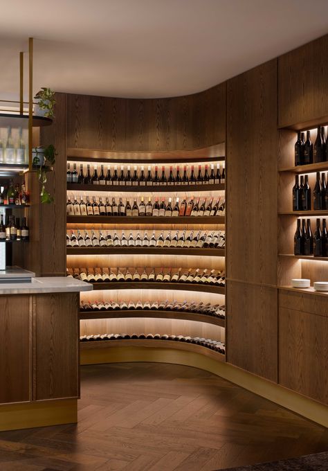 Clever Wine Storage, Curved Wine Cellar, Bottle Shop Interior, Wine Showcase, Wine Bar Interior, Wine Cabinet Design, Cellar Inspiration, Wine Shop Interior, Bar House