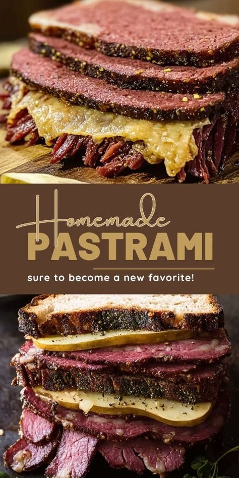 This Homemade Pastrami is tender, juicy, and packed with flavor! 🥩✨ Slow-cooked and perfectly seasoned, this pastrami is ideal for sandwiches, salads, or simply enjoyed on its own. It’s a mouthwatering recipe that’s perfect for meal prep or special occasions.

📌 Pin this recipe to make tender and flavorful homemade pastrami for your next meal!
#HomemadePastrami #TenderAndJuicy #FlavorfulMeats #SandwichRecipes #EasyMeals #MealPrep Smoked Pastrami Recipe, Pastrami Sandwich Recipe, Smoked Pastrami, How To Make Pastrami, Senate Bean Soup, Homemade Pastrami, Pastrami Recipe, Mustard Powder, Pastrami Sandwich