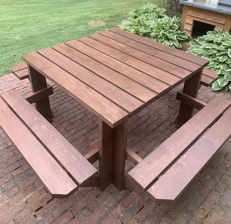 Homemade Picnic Table, Wooden Picnic Table Ideas, Small Picnic Table, Wood Picnic Table, How To Make A Picnic Table, Square Picnic Table, Diy Small Picnic Table, Picknick Table, Modern Picnic Table