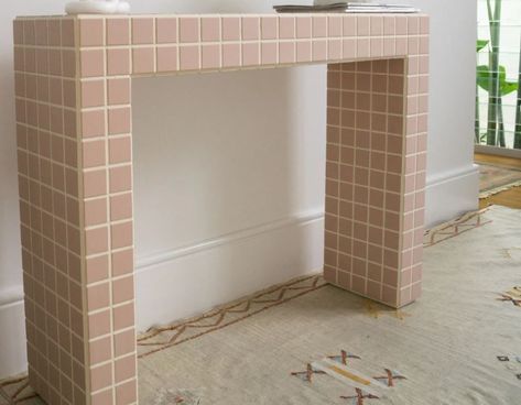 Tile Hallway, Tile Desk, White Square Tiles, Ikea Lack Table, Lack Table, Cheap Tiles, Tiled Hallway, Ikea Table, Square Tiles