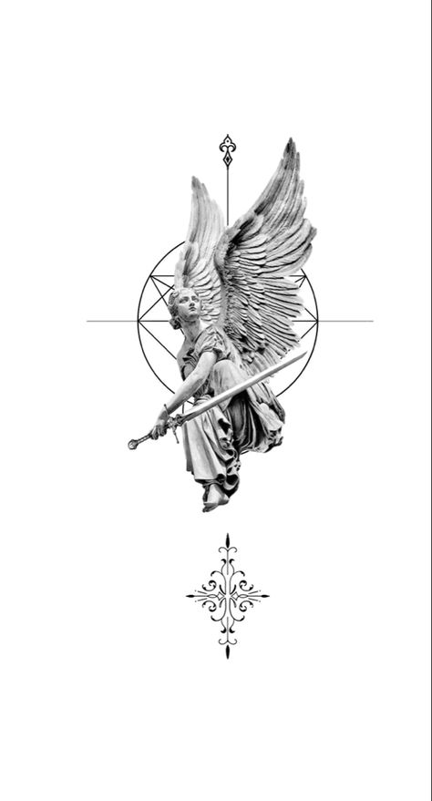 Angel Statue Tattoo Design, Angel Statue Tattoo, Statue Tattoo Design, Tattoo Designer, Statue Tattoo, Greek Mythology Tattoos, Angel Statue, Mythology Tattoos, Angel Statues